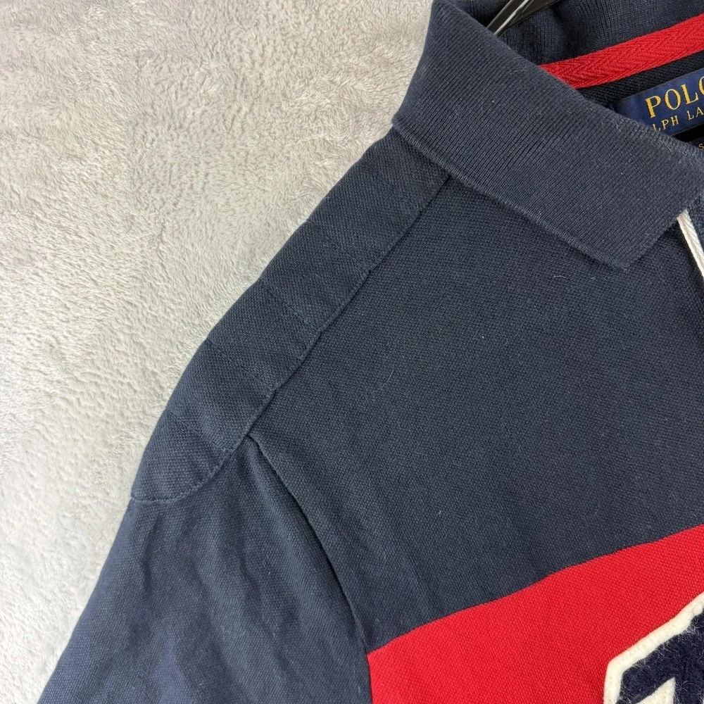 Polo Ralph Lauren Rugby Polo Shirt Mens Large Red Navy Colorblock Script Logo